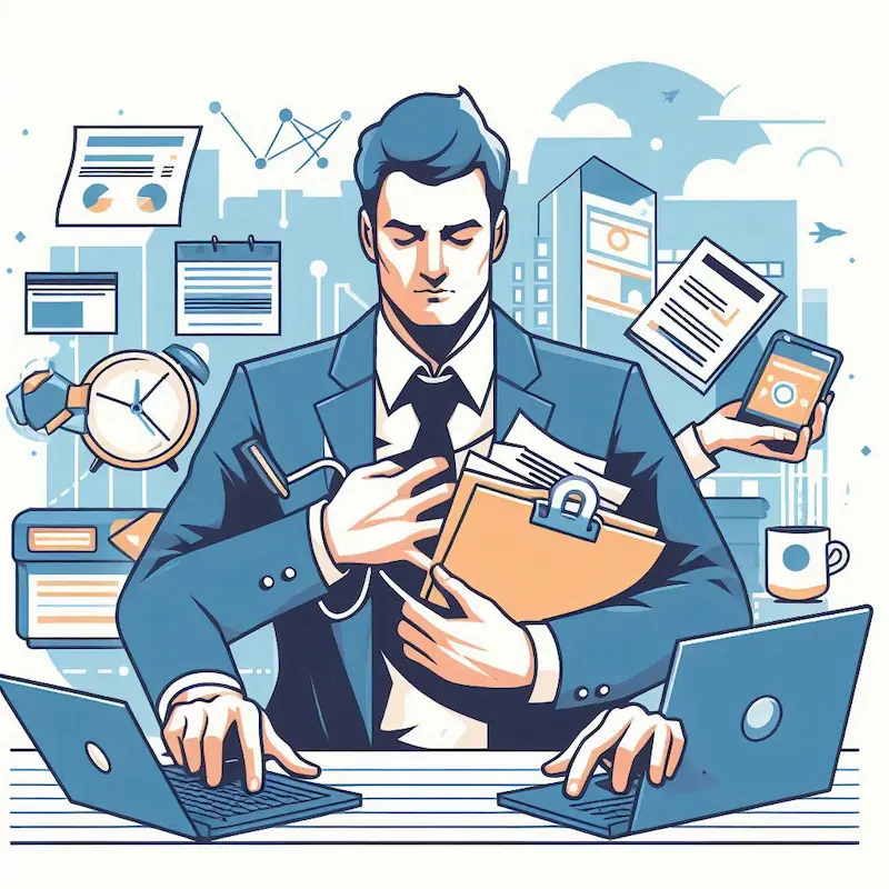 Handsfull a buisness man with his hand full and no personal time